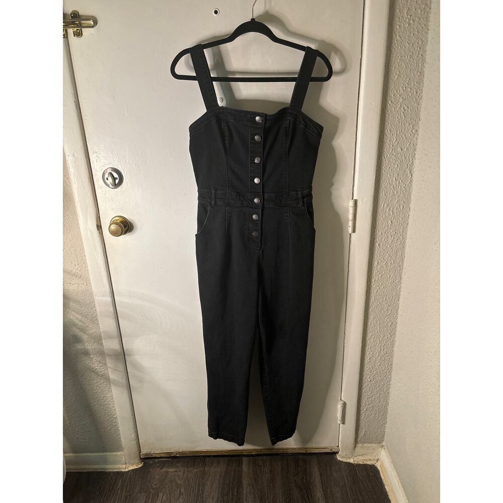 Hollister Black Denim Overalls Jumpsuit M Faded Look Boho Classic Preppy Grunge